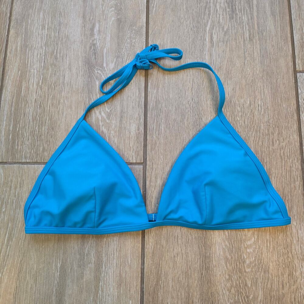 Good American Triangle Bikini Top Size 3 Teal Halter Swimwear READ